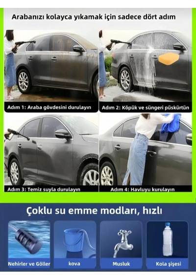 Şarjlı Yüksek Basınçlı 300watt Araba Yıkama Makinası Halı,cam,oto Yıkama Bahçe İlaçlama Sulama 2 Akülü-