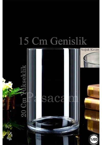 Silindir Cam Vazo Delizli El Imalat 14.9 Cm Genişlik 20 Cm 30 Cm 40 Cm Uzunluk Kalın Taban 3'lü Beyaz