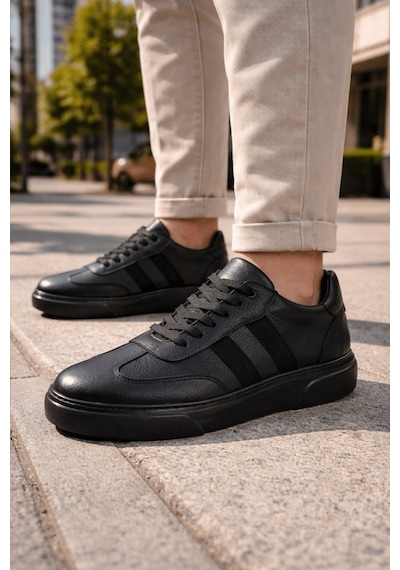 Muggo Reeds Hakiki Deri Bağcıklı Erkek Günlük Sneaker Spor Ayakkabı Siyah