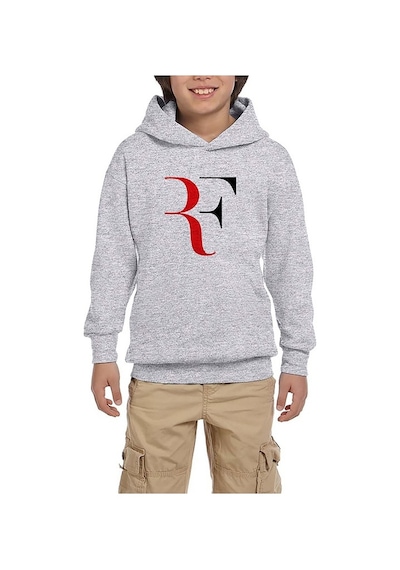 Zepplin Giyim Roger Federer Colored Logo Gri Çocuk Kapşonlu Sweatshirt Gri