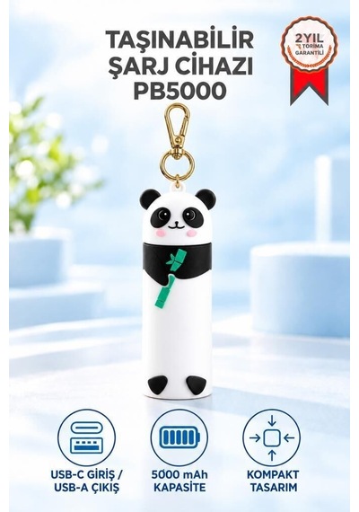 Yenilikçi Ürün Hediyelik Cihaz Mobil Enerji Mini Powerbank 5000 Mah Panda Pb5000 Siyah Beyaz Çok Renkli
