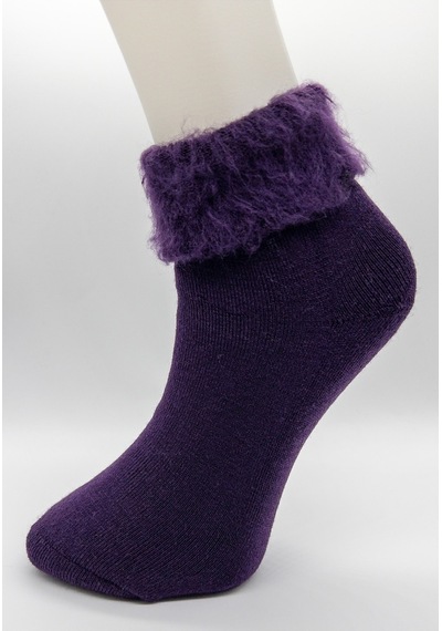 Socks 3 Çift Termal Ekstra Yumuşak Kışlık Kadın Uyku Çorabı Mor Beyaz Pudra