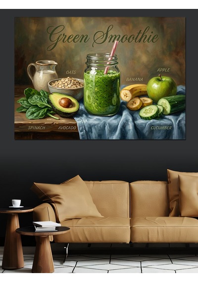 Green Smoothie Ve Sağlıklı Yaşam Dekoratif Kanvas - Mdf Ahşap Tablo
