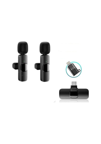 Lexroo K9-d2 Type-c Lightning Dönüştürücülü Wireless Kablosuz Çiftli Yaka Mikrofonu