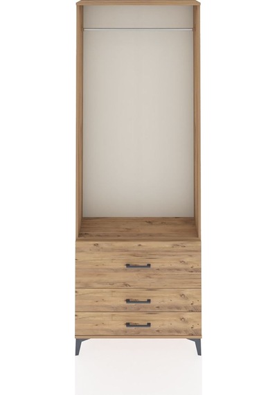 Arges Dolap Tek Raflı 3 Çekmeceli Tek Askılı 88x30x243 Çam-çam Çam