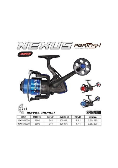 Portfish Nexus Pro 4000 Olta Makinası 2+1bb Metal Kafa Kırmızı
