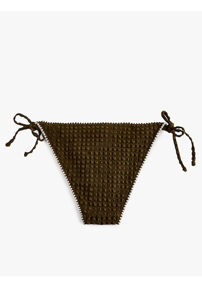 Koton Yanları Bağlamalı İpli Kroşe Detaylı Dokulu Bikini Altı Haki 6sak00172mm