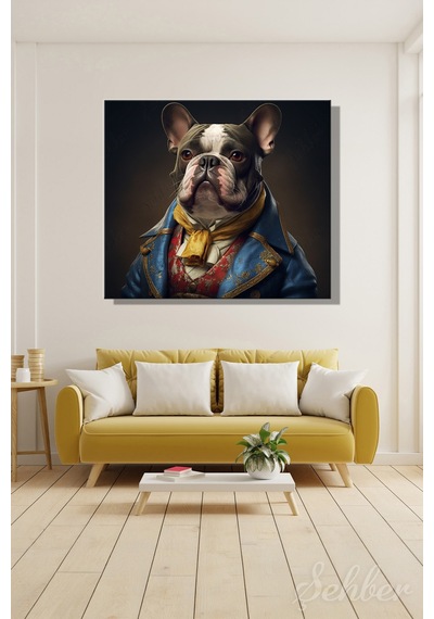 Karetekli Kanvas Tablo Modern Salon Mutfak Yatak Odası Ofis Aristokrat Fransız Bulldog 780