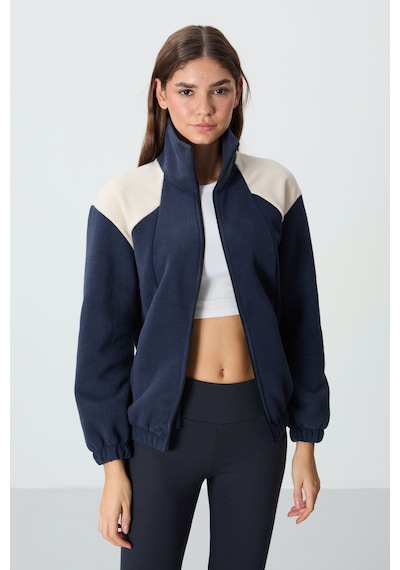 Tommy Life Lacivert Kalın Yumuşak Dokulu Dik Yaka Oversize Nakışlı Polar Kadın Sweatshirt - 97293 Lacivert