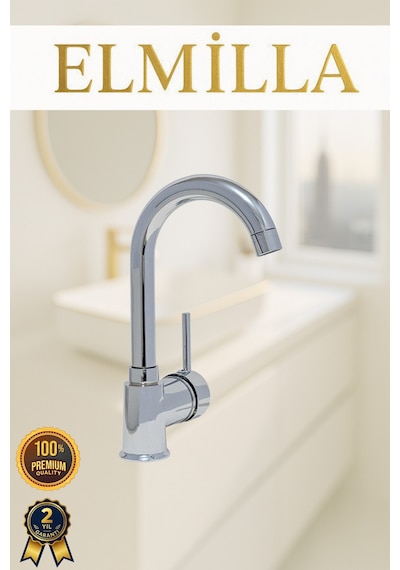 Krom Armut Baston Borulu Banyo Lavabo Bataryası Çeşmesi Musluğu Çift Su Girişli