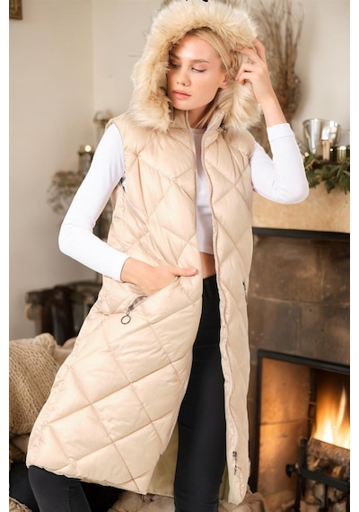 Z6717 Dewberry Bayan Yelek-krem-2 Krem-2