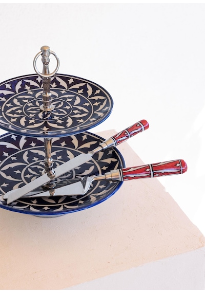 The Mia Corallo 2 Katlı Kek Pasta Servisi Mavi 27x22x31 Cm Mavi