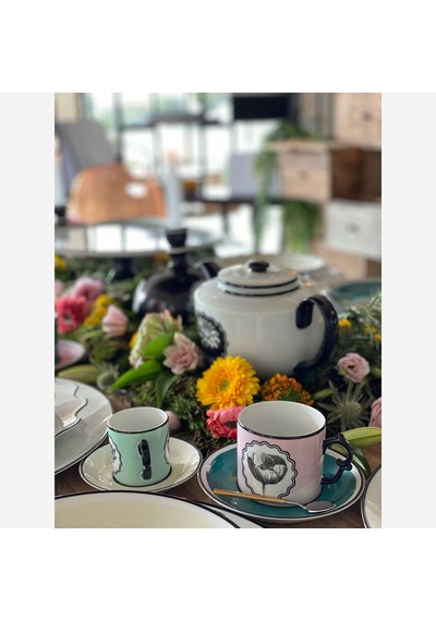 Mavi Pembe Porselen Çay Fincan Seti 225 Ml