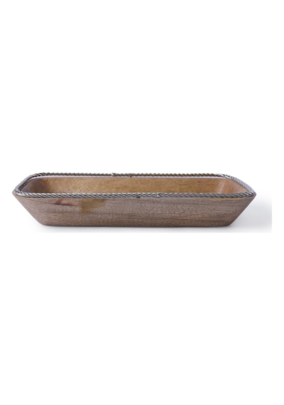 Yargıcı Metal Detaylı Mango Ağacı Dikdörtgen Tabak 15x28x5 Cm 26knhs1040n St