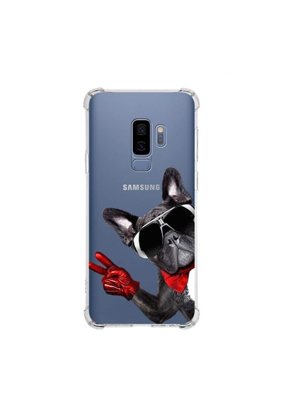 Samsung Galaxy S9 Plus Uyumlu Köpek 2 Baskılı Şeffaf Köşe Korumalı Antişok Kılıf