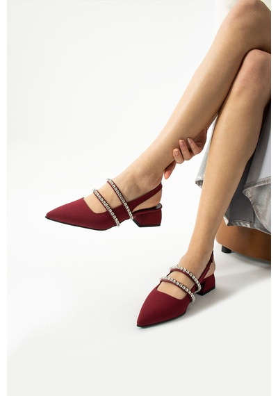 Duxal Shoes Kadın Taşlı Şık Babet-topuklu Ayakkabı-linda Bordo