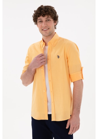 U.S. Polo Assn. Erkek Turuncu Keten Görünümlü Basic Gömlek 50306285-VR202 U.S. Polo Assn. Erkek Turuncu Keten Görünümlü Basic Gömlek 50306285-VR202