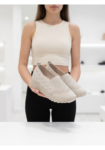 Nesilshoes Nesil Shoes Aky 055 Krem Triko Yazlık Kadın Ayakkabı