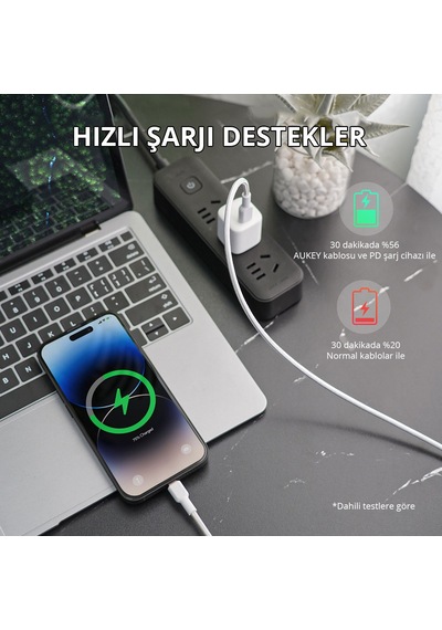 Aukey Cb-ncl1-wh Naylon Örgülü 3a 480 Mbps Type-c To Lightning Şarj Kablosu 1.8 M - Beyaz