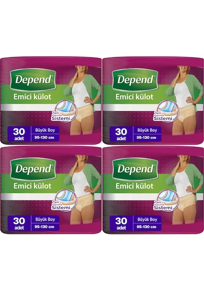 Depend Emici Külot Hasta Bezi Large - Büyük Kadın 120 Adet 4 x 30'Lu