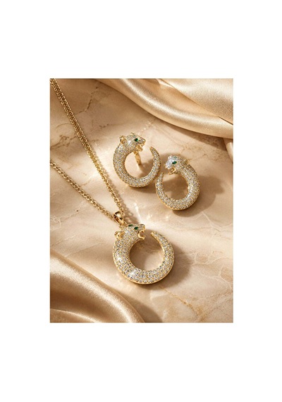 Panter Set Başlı Çelik 14k Altın Kaplama Gümüş