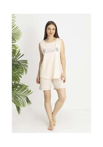 Estiva Kadın Çiçek Alt Desenli Somon Kolsuz Şortlu Penye Lycra Pijama Takımı Çok renkli Estiva Kadın Çiçek Alt Desenli Somon Kolsuz Şortlu Penye Lycra Pijama Takımı Çok renkli