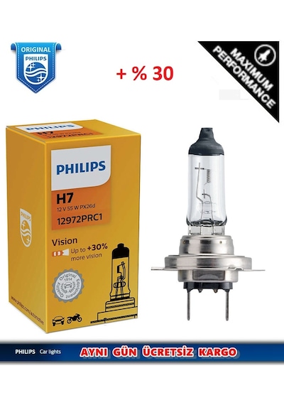 Philips H7 55Watt +30 Fazla Işık Standart Ampul 12972 Prc1 Tek