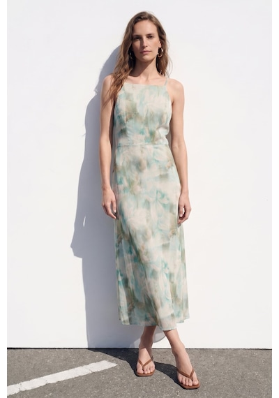 Sateen Çiçek Desenli Askılı Uzun Elbise - Mint-137411