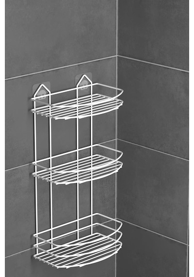 Teknotel Banyo Düzenleyici Şampuanlık Sabunluk 3 Katlı Yapışkanlı Banyo Duş Rafı Beyaz St009 Beyaz