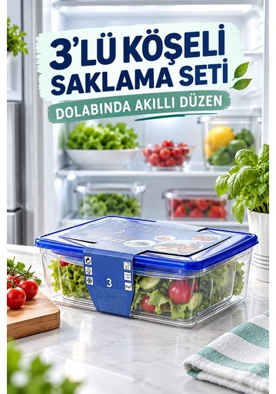 3 Lü Köşeli Saklama Kabı Seti