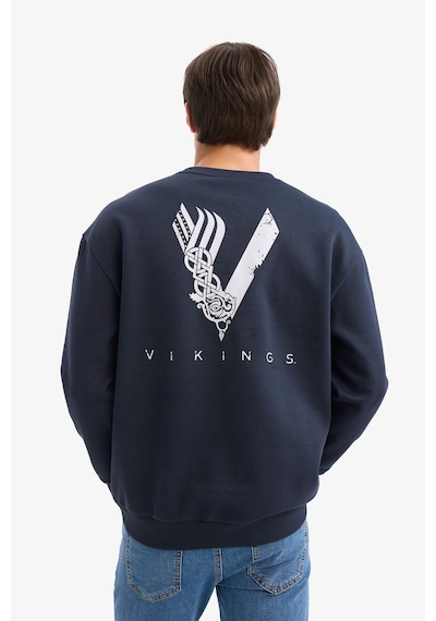 Defacto Vikings Boxy Fit Bisiklet Yaka Sırt Baskılı Sweatshirt E9323ax25aunv64 Lacivert-nv64