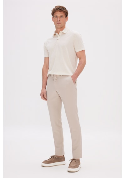 AC&Co / Altınyıldız Classics Erkek Bej Slim Fit Dar Kesim Beli Bağlamalı Yan Cep Gofre Desenli Pantolon Bej