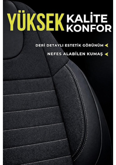 Lifos Serisi Koton Kumaş Universal Oto Koltuk Kılıfı Tam Set Siyah Gri Genel