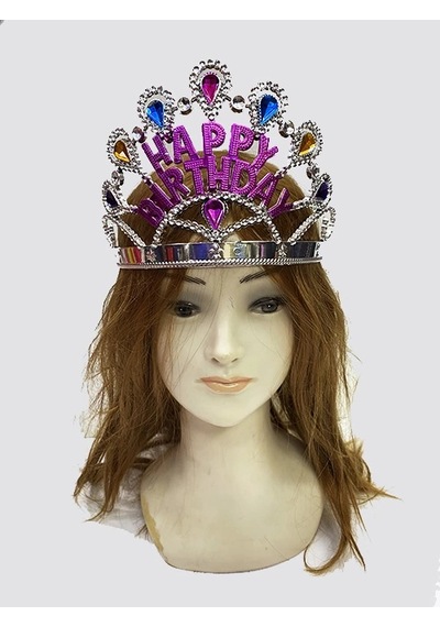Mey İthalat Gümüş Renk Happy Birthday Yazılı Doğum Günü Tacı 60 Cm