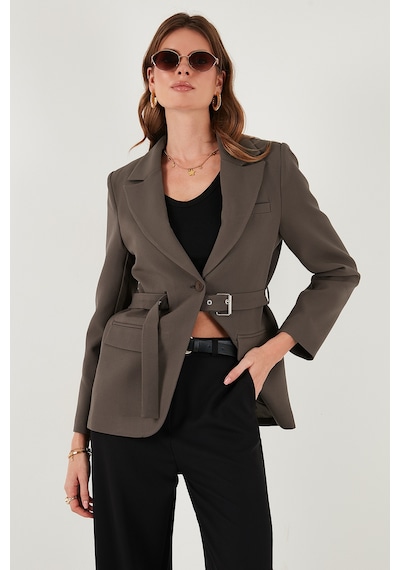 Lela Regular Fit Kruvaze Yaka Kemerli Blazer Bayan Ceket 6839367 Kahve