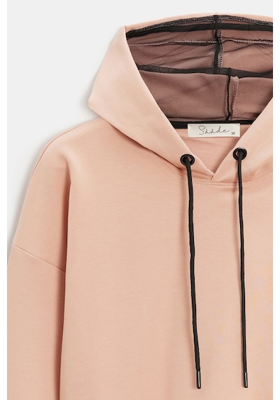 Sââde Kadın Oversize Kapüşonlu Basic Hoodie Sweatshirt Koyu Pudra