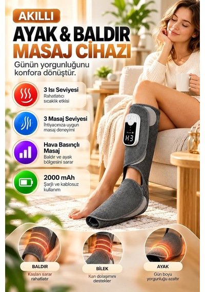 Akıllı Ayak Ve Baldır Masaj Cihazı, Hava Basınçlı Masaj Ve Isıtma Özellikli, 3 Masaj Modu, 3 Isı Seviyesi, 200