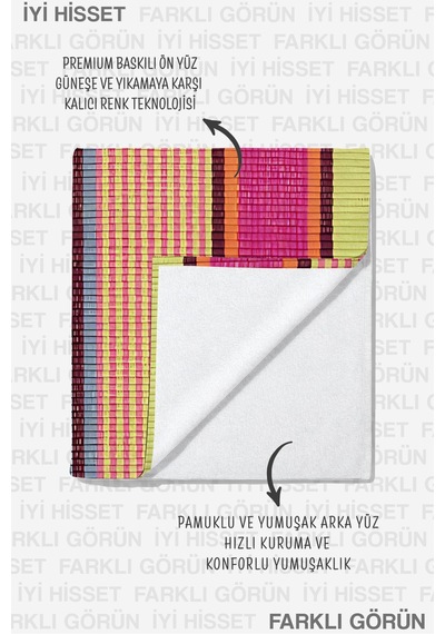 Çizgili Renkli Modern Plaj Havlusu - Tropikal Bohem Çok Renkli Hızlı Kuruyan Mikrofiber Havlu Bulut Bahçe