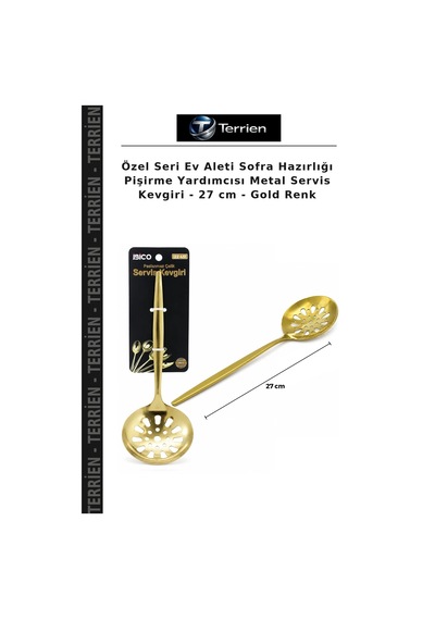 Özel Seri Ev Aleti Sofra Hazırlığı Pişirme Yardımcısı Metal Servis Kevgiri - 27 Cm - Gold Renk Çok Renkli
