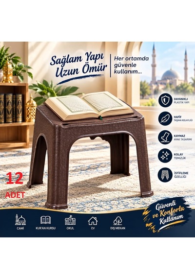 12 Adet Rahle Dayanıklı Hafif Cami Kuran Kursu Okul Ev Dış Mekan Sağlam Plastik Kuran Rahle Kahverengi Ma098 12 Adet