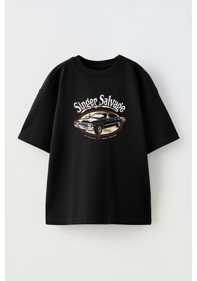 Thewert Unisex Singer Salvage Tasarım Baskılı Pamuk Sıyah Oversize T-shirt Siyah
