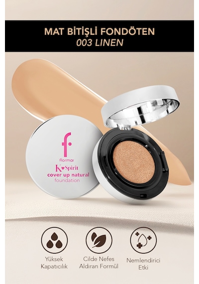Flormar K-Spirit Cover Up Yüksek Kapatıcı & Uzun Süre Kalıcı Yarı Mat Bitişli Fondöten 003 Linen