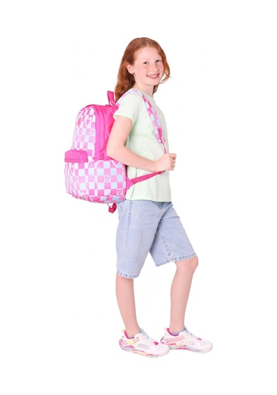 Kaukko Nature Kız Çocuk Üç Bölmeli Pembe Dama Ve Kalp Desenli Okul Sırt Çantası - K1788 Pembe