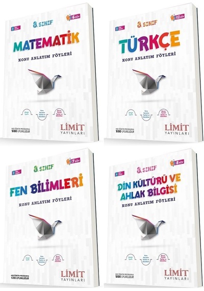 Limit 8. Sınıf Matematik + Türkçe + Fen + Din Konu Föyleri Seti 4 Kitap 2023