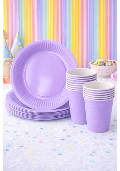 Beysüs Makaron 8'li Tabak Bardak Set Lila