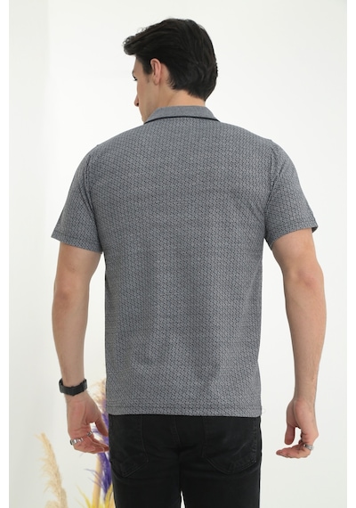 POLO YAKA BABA ERKEK DESENLİ TİŞÖRT GRİ Gri