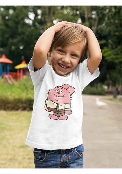 Sevbano Unisex Richard Watterson Baskılı Gumball Çizgi Film Çocuk Tişört Beyaz