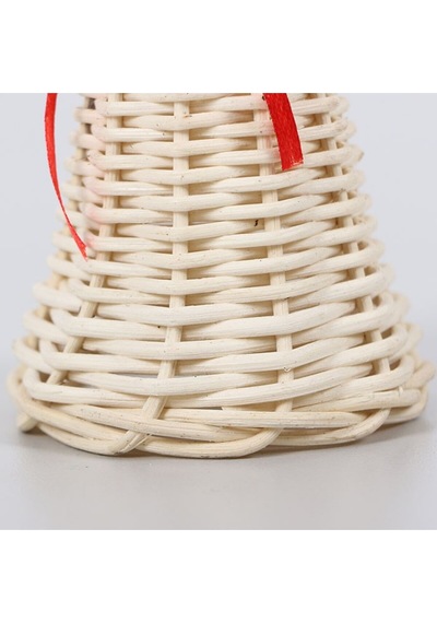 Yılbaşı Dekoru Beyaz Kurdelalı Rattan Çan 10x7 Cm