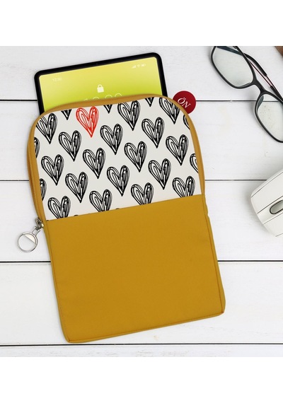 Bk Gift Kalpler Tasarımlı Taşınabilir Koruyucu Tablet Kılıfı & Organizer Çanta - Sarı-1
