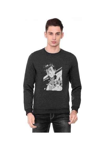Anime One Punch Man Baskılı Füme Antrasit Erkek Sweatshirt (528991792)